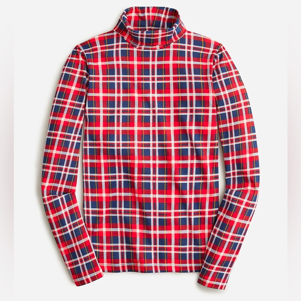 NWT J.Crew Tissue turtleneck in plaid. Color: DARK EVENING. Size: Small.